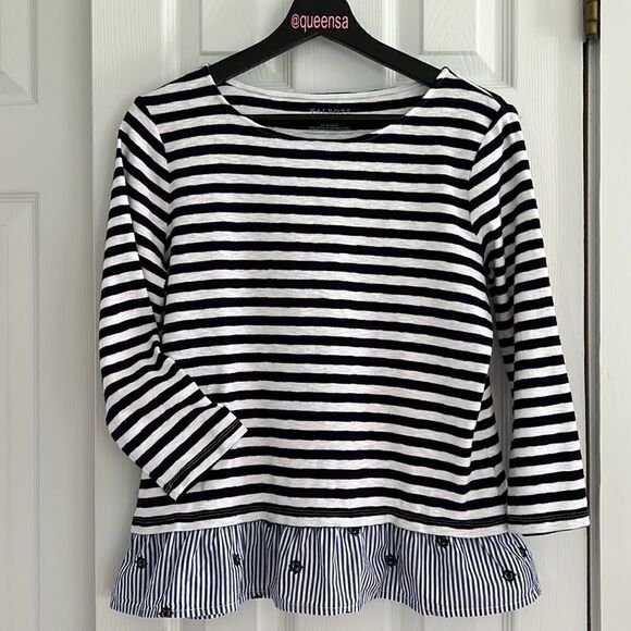 Talbots Blue Nautical Stripe Boatneck Ruffle Hem Top - Picture 1 of 9